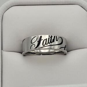 ✨2/$10✨ Wedding Band Stainless Steel Silver "FAITH" Ring Size 8